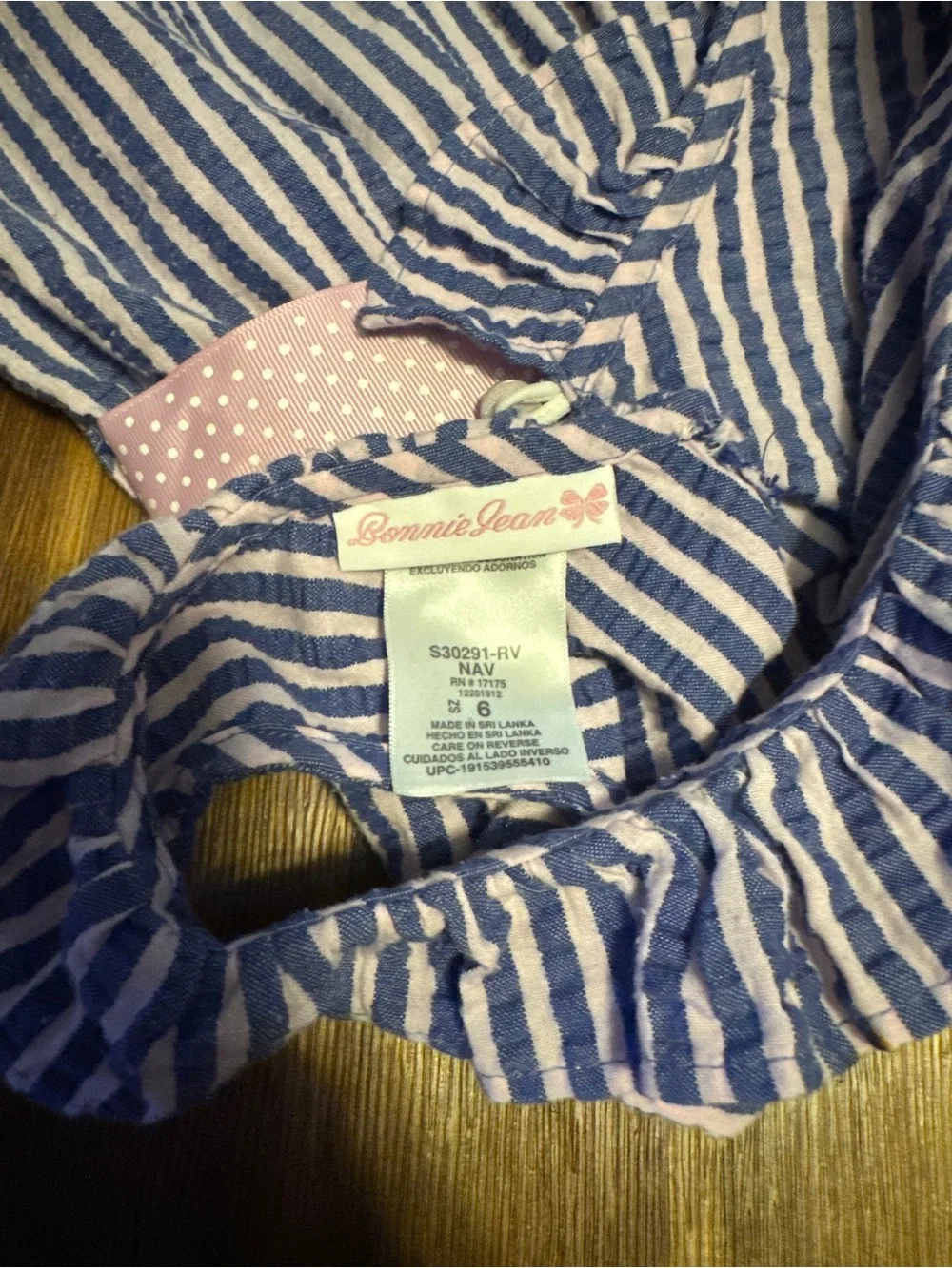 Bonnie Jean Blue Stripe Sleeveless Skort Romper with Pink Bow Belt - Size 6